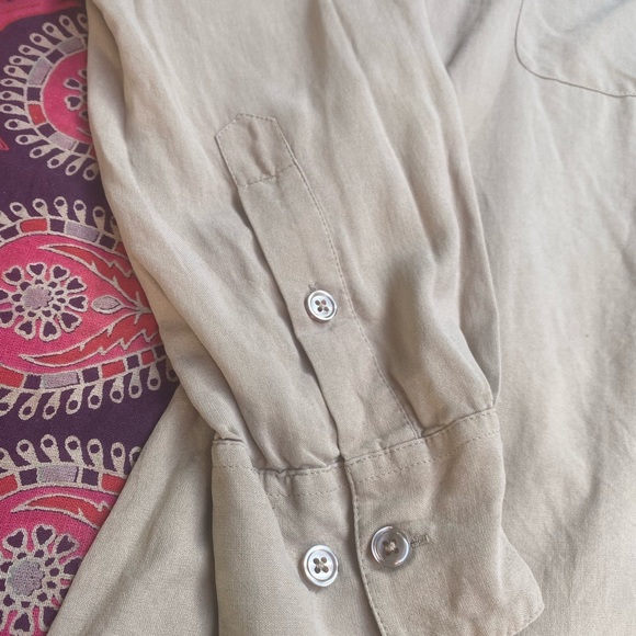 GoSilk 100% Silk LongSleeves Cuffs Button Down Collared Tan Office Dress Shirt - Picture 5 of 16